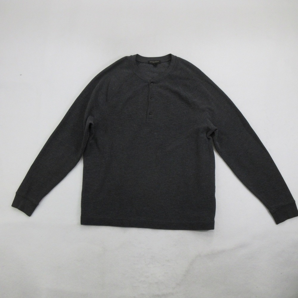 Banana Republic Men Shirt XL Core Temp Henley Gray Waffle Knit Elbow Patches LS